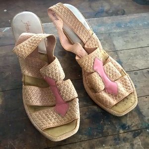 Vintage wedge sandals pink and tan gladiator